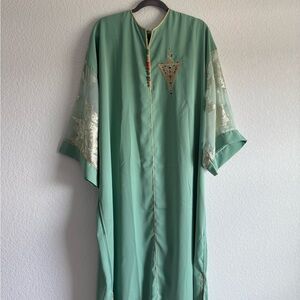 Elegant Mint Green Kaftan with Gold Embroidery